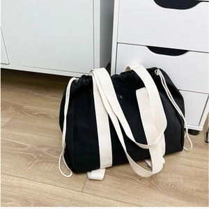 Spring 2024 Fashion Large Capacity Composite Fabric Tote Bag Simple Design Drawstring Shoulder Backpack Casual Women Handbag