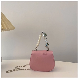 Mini sac rose en cuir PU avec poignée décorative en perles et cœurs métalliques