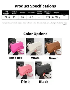 Detailed size chart and multi-color options for stylish PU leather women shoulder bags