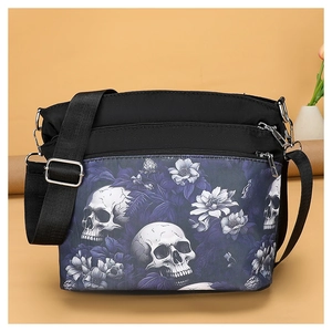 Sac bandoulière tendance en tissu Oxford pour femme avec imprimé crâne et fleurs