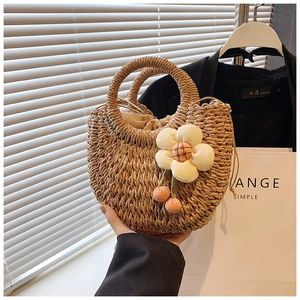 Women Straw Woven Sunflower Shoulder Bag Summer Beach Vacation Crossbody Bag With Drawstring Inner Handcrafted Pastoral Handbag