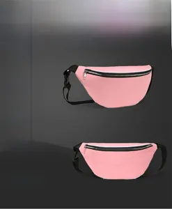 Pink waterproof crossbody bag showing functional icons and night reflection detail