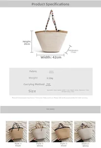 Spécifications détaillées de taille pour sac fourre-tout tissé au design minimaliste