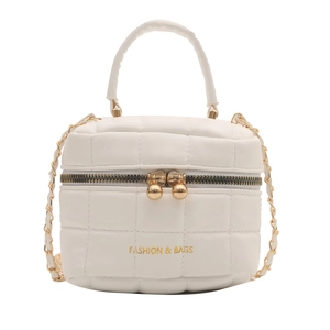 Sac à main carré blanc en cuir PU matelassé avec chaîne dorée et logo mode