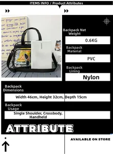 Détails du grand sac cabas en PVC avec dimensions 46x32x15cm et poids de 0,6 kg