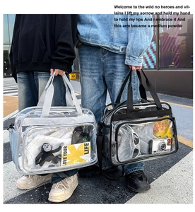 Détails d'un sac cabas transparent en PVC avec coutures solides et grande capacité de rangement
