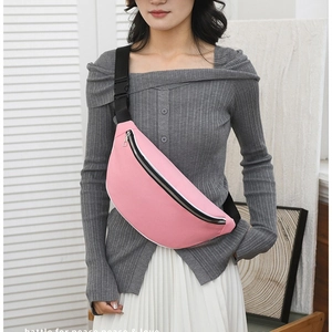 Pink minimalist crescent chest bag for women with adjustable strap and waterproof nylon