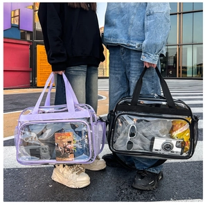 Sacs de voyage transparents en PVC violet et noir avec bandoulière réglable