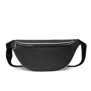 Chic black water-resistant half-moon chest bag with durable nylon and silver zipper