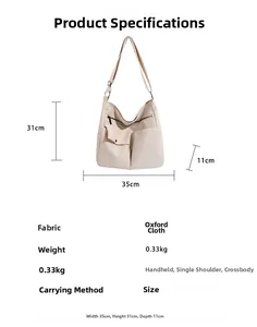 Tabella taglie della borsa beige in tessuto Oxford con dimensioni 35x31x11cm e peso di 0,33kg