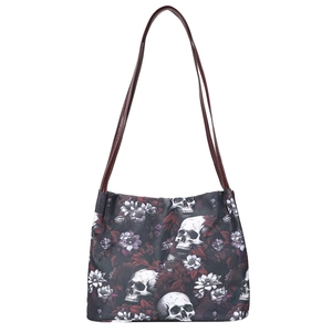 Borsa tote chic con teschio bianco e motivi floreali scuri in stile gotico moda