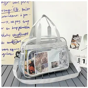 Sac à main minimaliste en PVC transparent avec sangle en nylon argenté pour le printemps