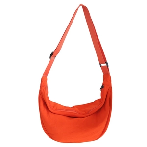 Minimalist orange nylon crescent crossbody bag with adjustable wide shoulder strap