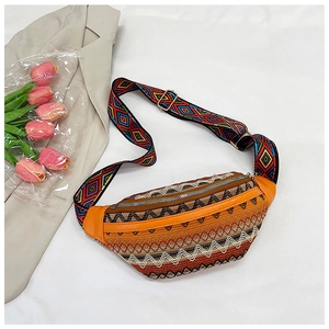 Bohemian Ethno Gewebte Gürteltasche Damen Geometrisches Muster Brusttasche Breiter Gurt Kunstleder Mode Reisetasche