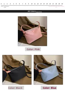 Detailed view of pink, black, and blue crossbody bags featuring minimalist envelope design