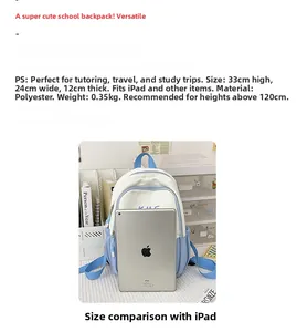 Blue and white polyester backpack 33x24x12cm, weighing 0.35kg for iPad storage