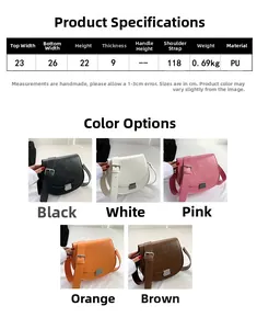 Tableau des tailles et options de couleurs pour le sac à bandoulière en cuir PU avec gaufrage