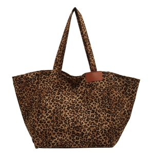 Bolso tote de lona con estampado de leopardo, bolsillo frontal grande y gran capacidad