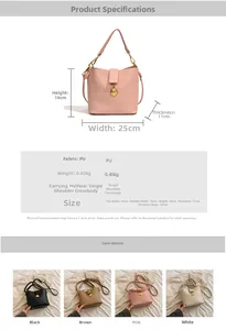 Spécifications de taille pour sac seau en PU avec couleurs et dimensions détaillées
