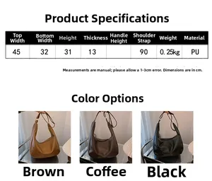 Detailed size specifications for large PU leather hobo bag in brown and black