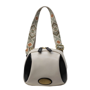 Schicke PU-Umhängetasche in Beige und Schwarz mit Vintage-Jacquard-Schultergurt