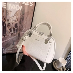 Mode Femmes Texture Litchi Sac à Bandoulière en Cuir PU Forme de Coquille Double Fermeture Éclair Sac à Main Avec Matériel Argent