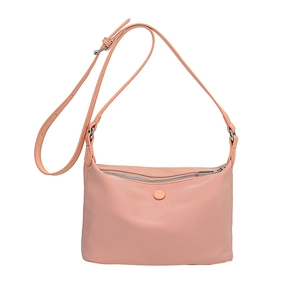 Minimalist coral pink crossbody shoulder bag with stylish circular buckle decoration