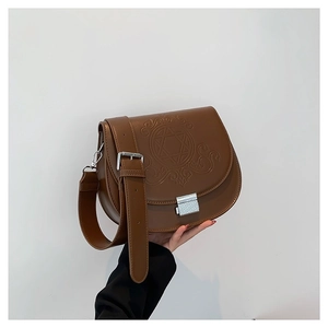 Sac Bandoulière Selle en Cuir PU Rétro pour Femmes Avec Motif Géométrique Gaufré Large Bandoulière Réglable Boucle Argentée