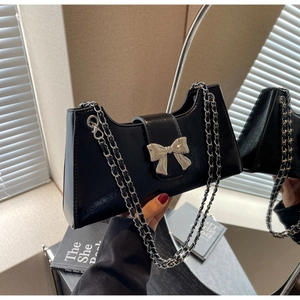 Borsa a Spalla in Pelle PU alla Moda per Donna Borsa Sottobraccio con Fiocco Dolce con Tracolla a Catena in Metallo