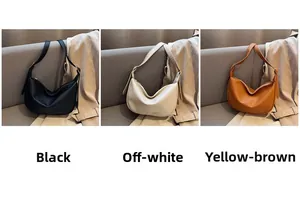 Detailed comparison of PU leather crescent bags in black, beige, and brown colors