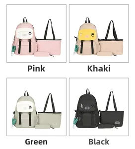 Ensemble sac à dos 3 pièces en nylon rose, kaki, vert et noir montrant divers modèles