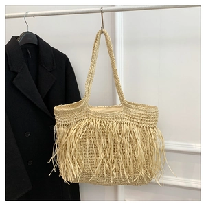 Borsa Tote in Paglia Intrecciata da Donna Grande Capacità Borsa a Tracolla con Frange Boho Estate Spiaggia Vacanza Fatta a Mano