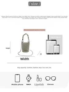 Guide des tailles pour sac seau perlé argenté avec dimensions, poids et contenance