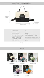 Detailed size chart for the PU leather crossbody bag showing dimensions and color options
