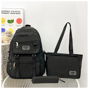 Sac à Dos en Nylon à la Mode Avec Sac Fourre-tout et Trousse à Crayons Style Urbain Minimaliste pour l'École et les Voyages