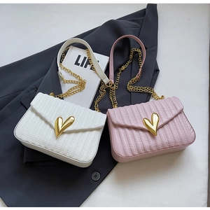 Chic quilted PU leather crossbody bags for women with gold heart buckles and chain straps