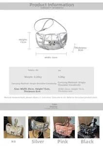 Detailed size guide and color options for stylish pleated PU leather crossbody bag