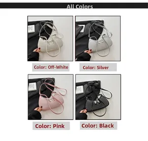 Detail view of stylish PU leather crossbody bags with rhinestone bows in four colors