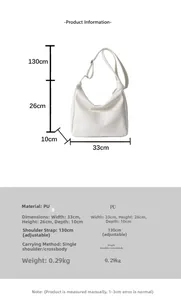 Detailed size chart for minimalist white PU leather crossbody bag with dimensions shown