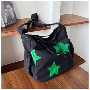 Borsa a Spalla da Donna in Nylon alla Moda Grande Capacità con Patch a Stella Tracolla Urban Minimalist Casual con Motivo a Stelle