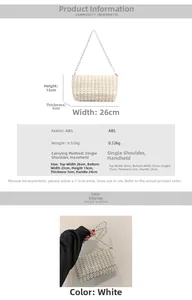 Size chart showing white ABS beaded shoulder bag dimensions with detailed specifications