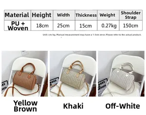 Tableau des tailles pour sac en PU tressé avec dimensions 25x18x15cm pour sac à main