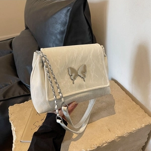 Sac fourre-tout élégant en cuir PU crème avec texture marbre et papillon argenté