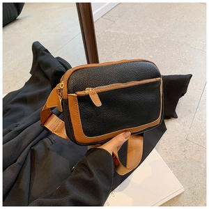 Urban spring stylish PU leather crossbody bag with dual zipper and wide strap in brown and black
