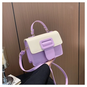 Fashionable two-tone PU leather crossbody bag in lavender purple and creamy white