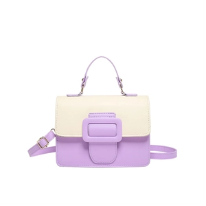 Fashionable two-tone purple and white PU leather square crossbody bag with top handle