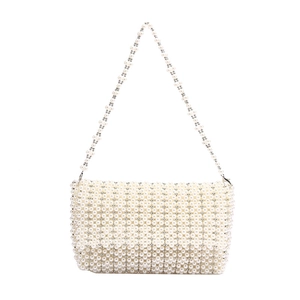 Elegant ivory faux pearl beaded handbag for women with matching long beaded shoulder strap