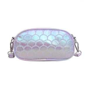 Chic purple iridescent faux leather crossbody bag with embossed fish scale texture