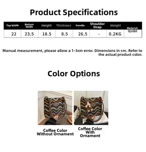 Size guide for fashionable wave pattern crossbody bag with detailed dimensions and weight