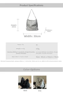 Detailed size chart for versatile PU leather backpack with dimensions 30x33x14cm